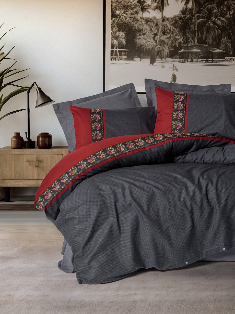 Lenjerie de pat pentru o persoana, Lienzo - Anthracite, Cotton Box, Bumbac Ranforce