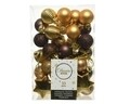 Cutie cu 33 globuri asortate Wild Glam, Decoris, plastic, maro/auriu