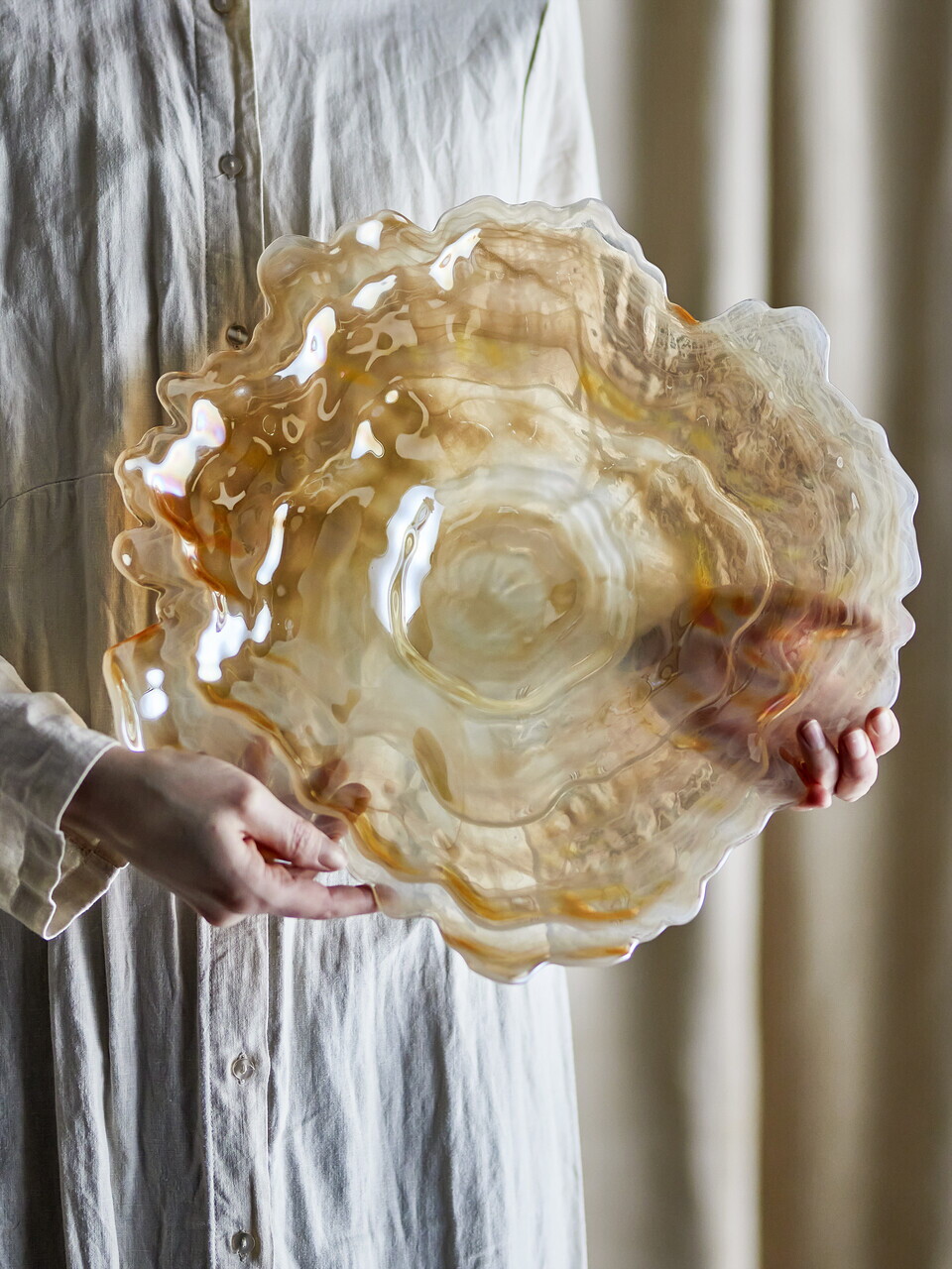 Bol decorativ, Bloomingville, Asimi, 38x8 cm, sticla, natural - imagine 4