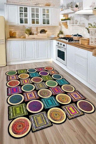 Covor, CLR-7342-MUTFAK-HALI-45, 100x250 cm, Poliester, Multicolor