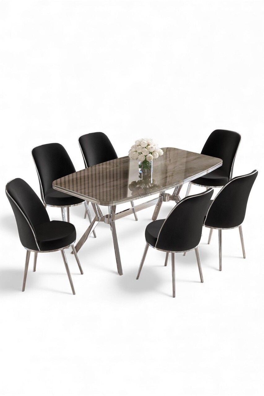 Set masă și scaune (7 piese), Hanah Home, Lena, Antracit / Crom / Negru - view 2