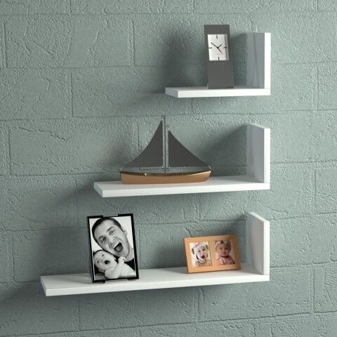 Set 3 rafturi pentru perete, wooden art, atlas white