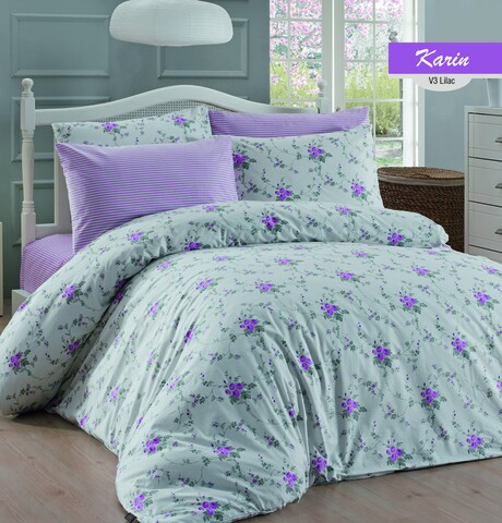 Lenjerie de pat dubla Karin, Majoli Home Collection, 4 piese, 200x220 cm, 100% bumbac ranforce, lila