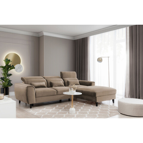 Coltar extensibil dreapta 4 locuri ELTAP, Foble, 267x196x100 cm, lemn/poliester, maro deschis