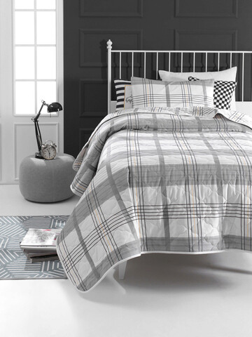 Cuvertura matlasata single xxl (de), 155x200 cm, myhome - white, grey, mjolnir, bumbac ranforce