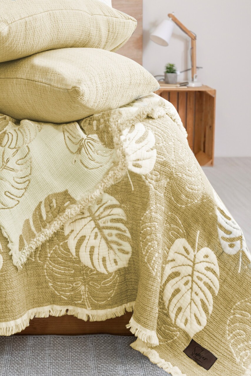 Set cuvertura pique dubla, Forest - Yellow, Şaheser, 70% bumbac/30% poliester