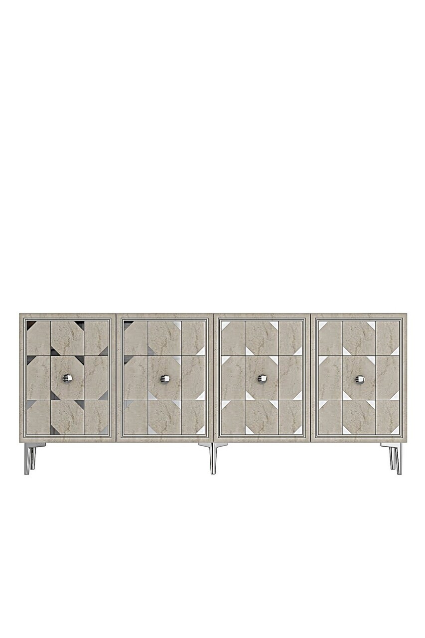 Consola, Hanah Home, Moka 150, 150x75x32 cm, White / Travertine / Silver — imaginea 4