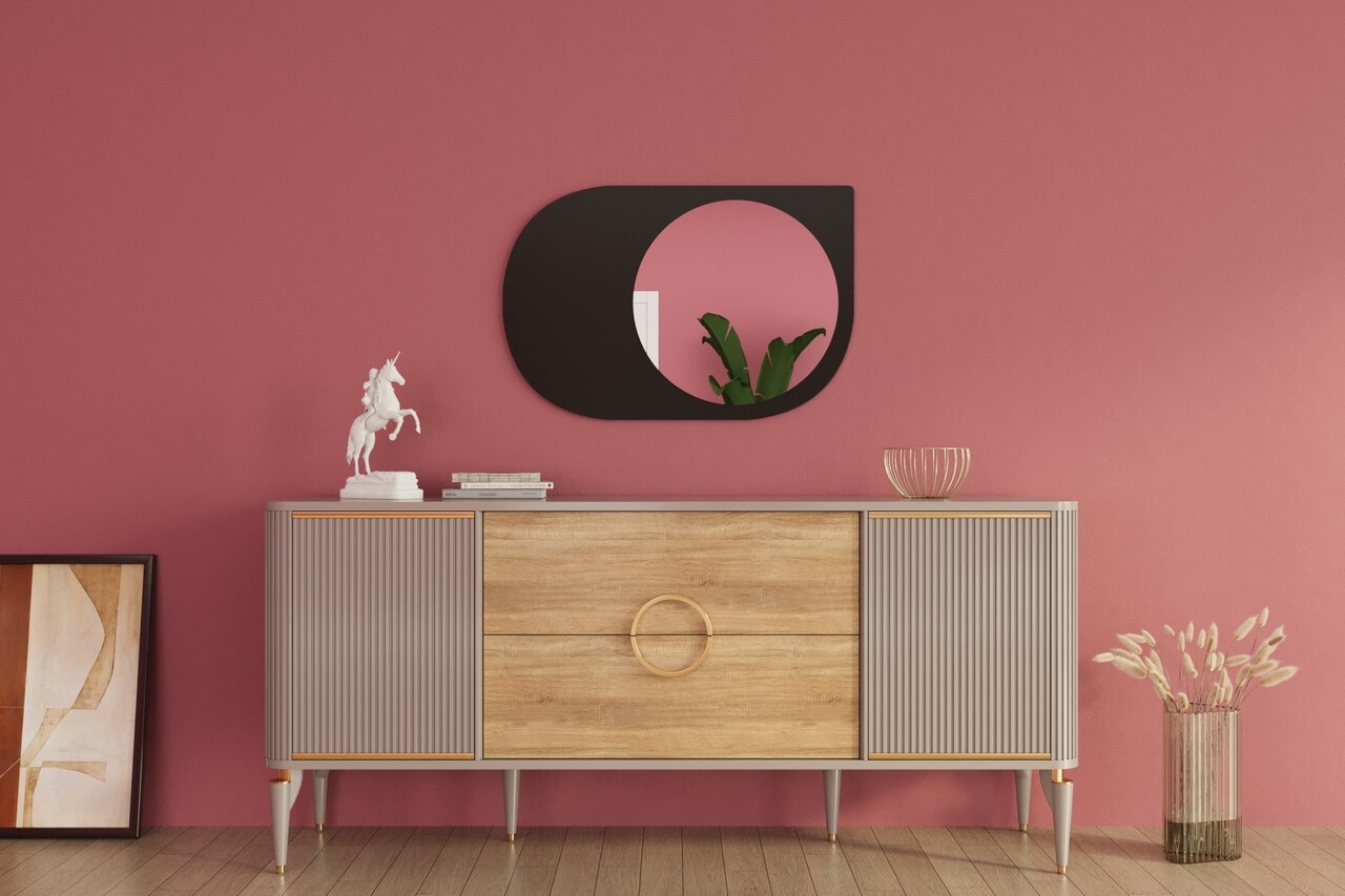 Oglinda decorativa, Siam, Pubble, 60x90x2.2 cm, Negru - 1 | YEO