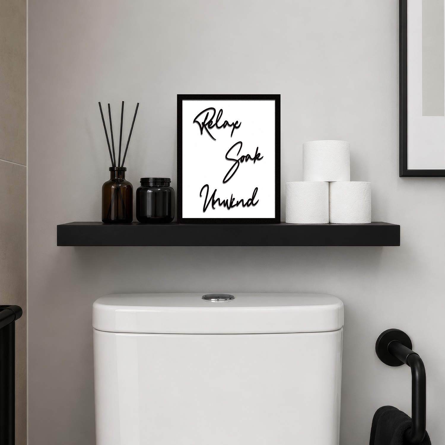 Tablou decorativ, Relax Soak Unwind, Dimensiune: 20 x 25 cm, Alb/Negru