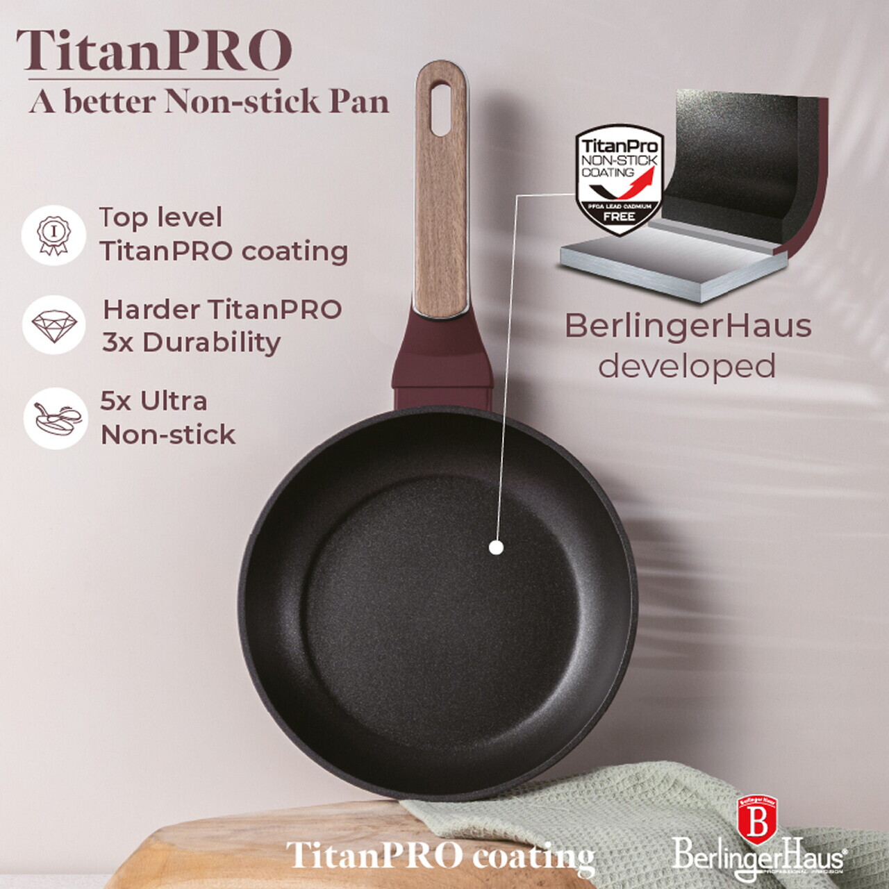 Set 3 tigai Berlinger Haus, Leonardo Nordic, 20/24/28 cm, aluminiu forjat, visiniu mat - imagine 13