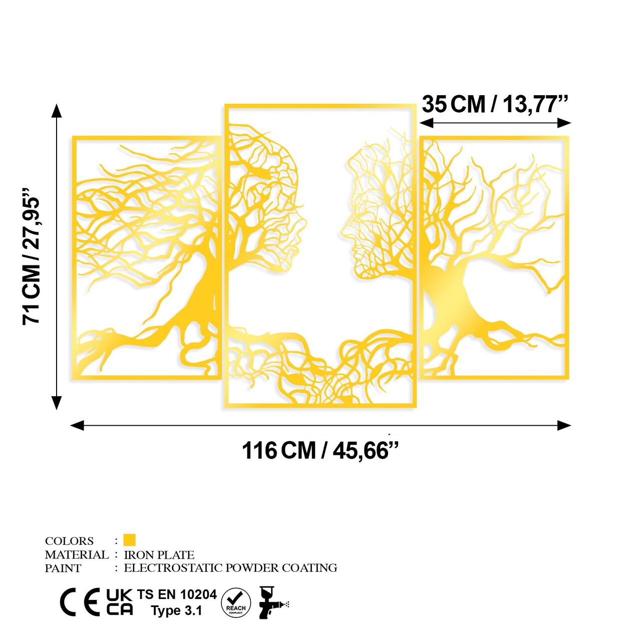Decoratiune de perete, Golden Triple Root Human 1, Dimensiune: 116 x 71 cm, Auriu - view 6