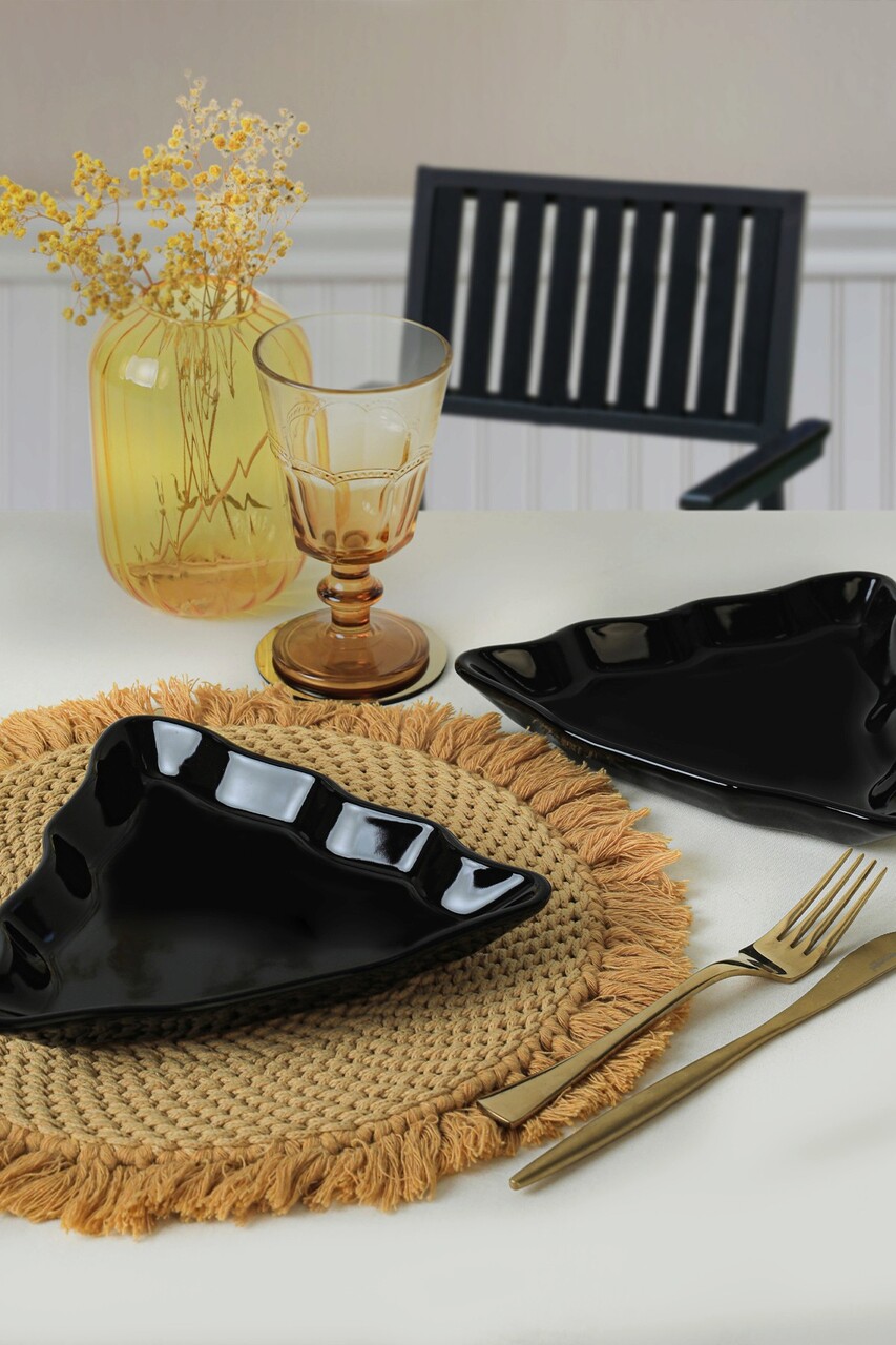 Set platouri servire, Keramika, 275KRM2105, Ceramica , Nu absoarbe apa, Negru - 1 | YEO