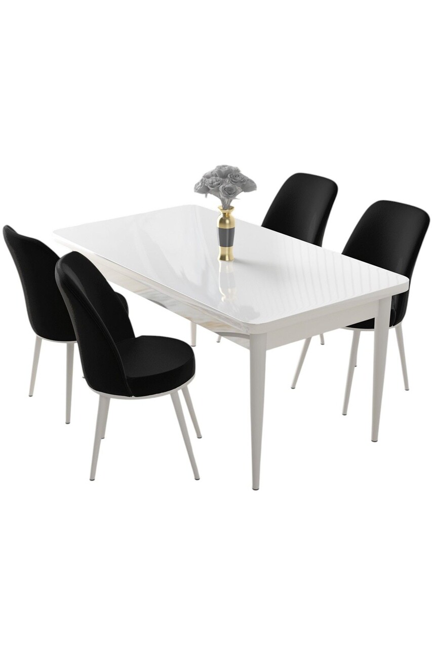 Set masă și scaune (5 bucăți), Hanah Home, Nil, Alb/Negru - view 2