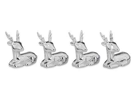 Set 4 suporturi pentru card, hermann bauer, reindeer, 6.6 x 4.2 x 7 cm, portelan, argintiu