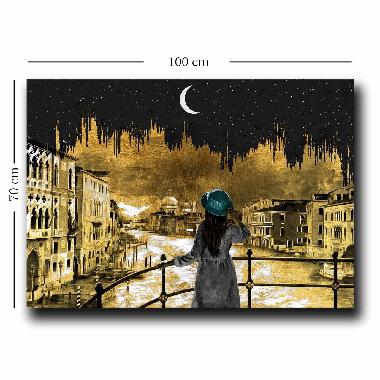 Tablou decorativ, 70100NISC-042, Lemn, Auriu / Albastru / Alb / Negru — imaginea 2