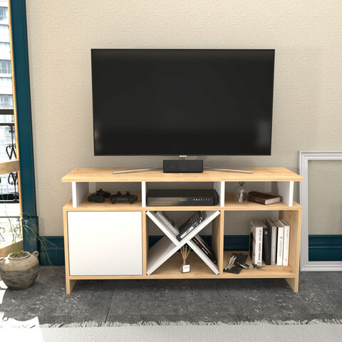 Comoda tv, retricy, auburn, 120x29.9x60.6 cm, pal, stejar / alb