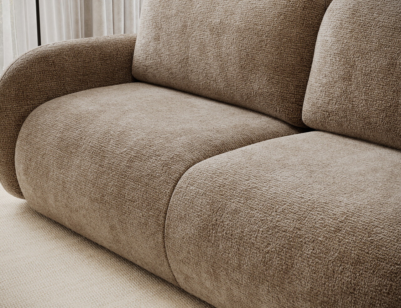 Canapea extensibila 3 locuri ELTAP, Avuela, 250x105x94 cm, lemn/tesatura chenille, maro deschis — imaginea 8