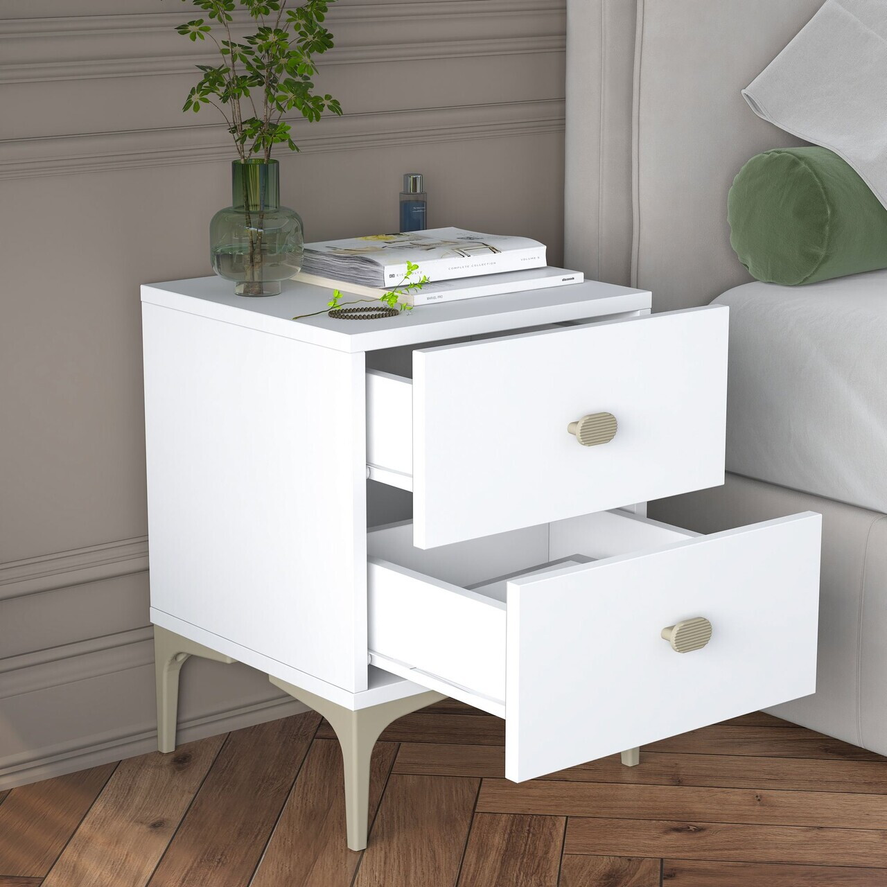 Noptiera, Hanah Home, BD110, 39.6x53.7x37.5 cm, PAL melaminat, Alb - view 5