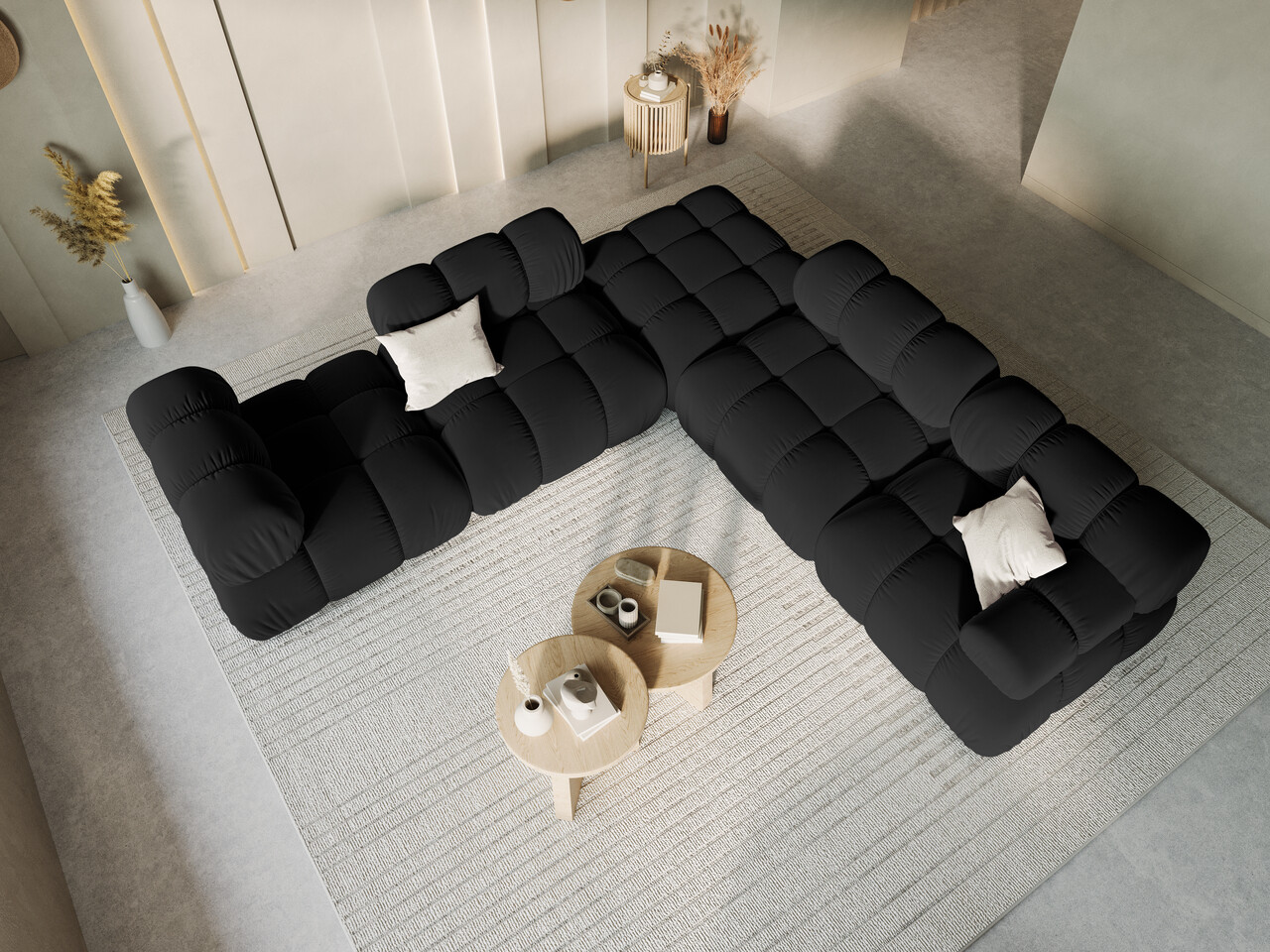 Taburet, Bellis-51, Micadoni Home, 94x94x43 cm, catifea, negru - 2 | YEO