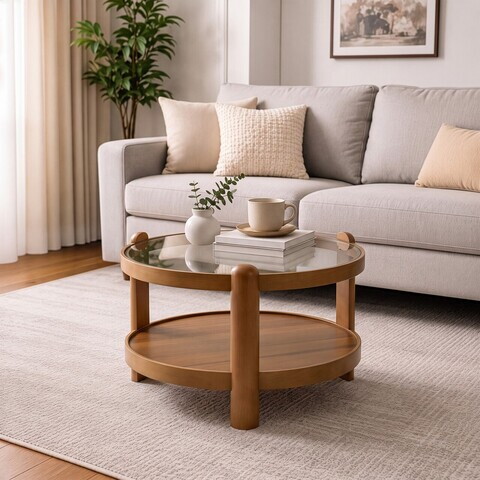 Masuta de cafea, Hanah Home, Golf 100, 100x48x100 cm, LEMN MASIV DE FAG, Maro