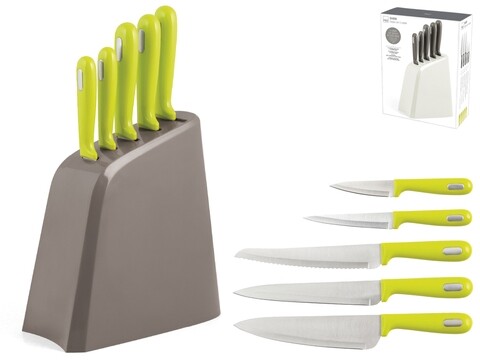 Set 5 cutite + suport shark, h h, inox, verde
