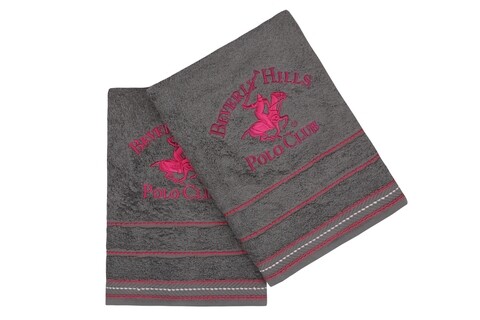 Set 2 prosoape de maini, Beverly Hills Polo Club, 403, 50×90 cm, 100% bumbac, gri inchis Beverly Hills Polo Club