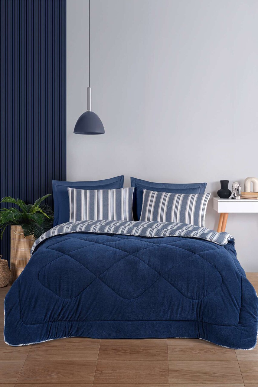 Set de dormit dublu, L'essentiel Maison, Soft Line, Albastru navy - view 4