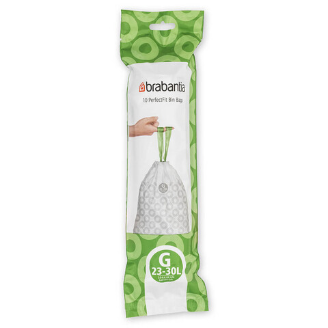 Set 10 saci de gunoi, Brabantia, PerfectFit, marimea G, 23-30 L, nailon, alb