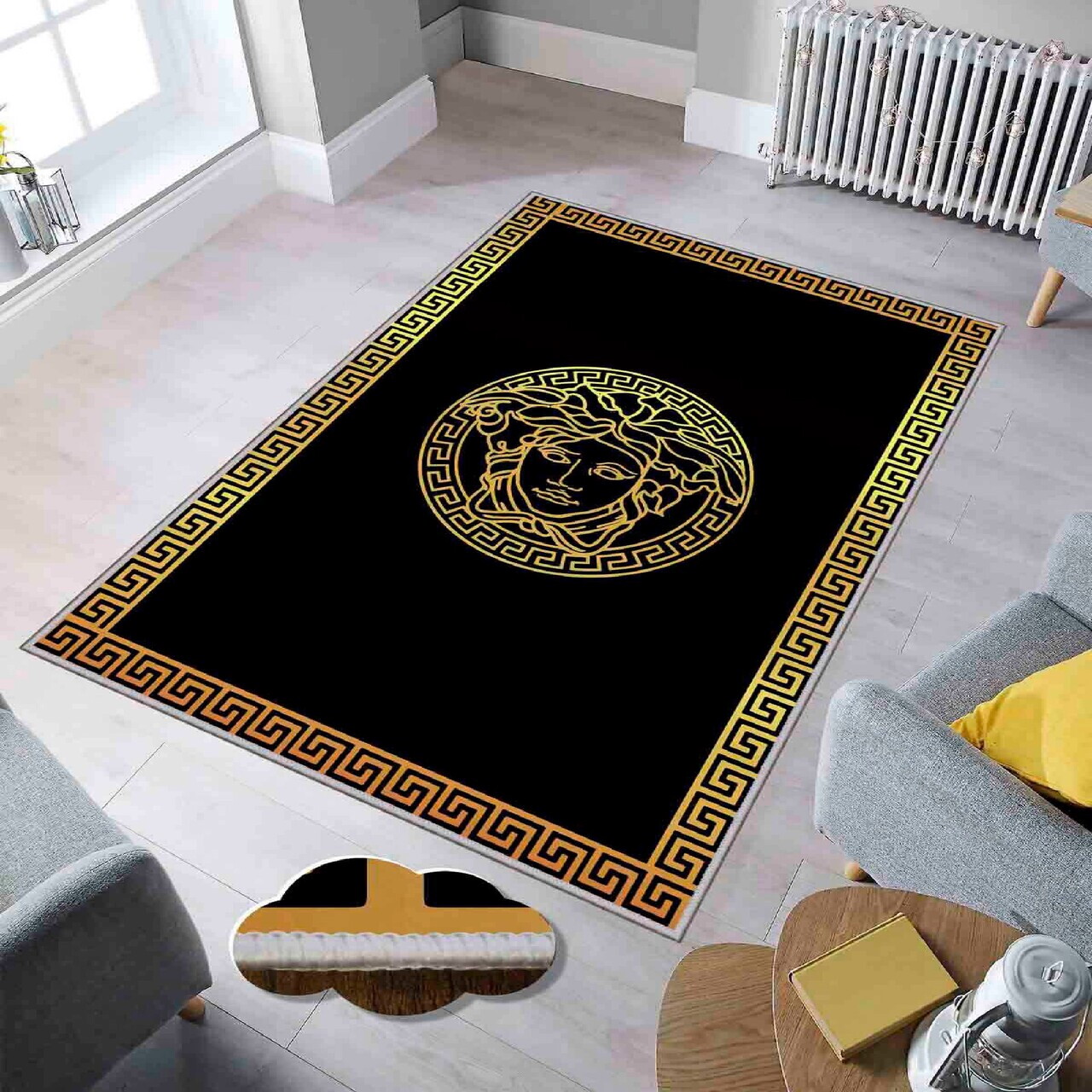 Covor Hmnt607 80x300 cm Poliester Aur/Negru