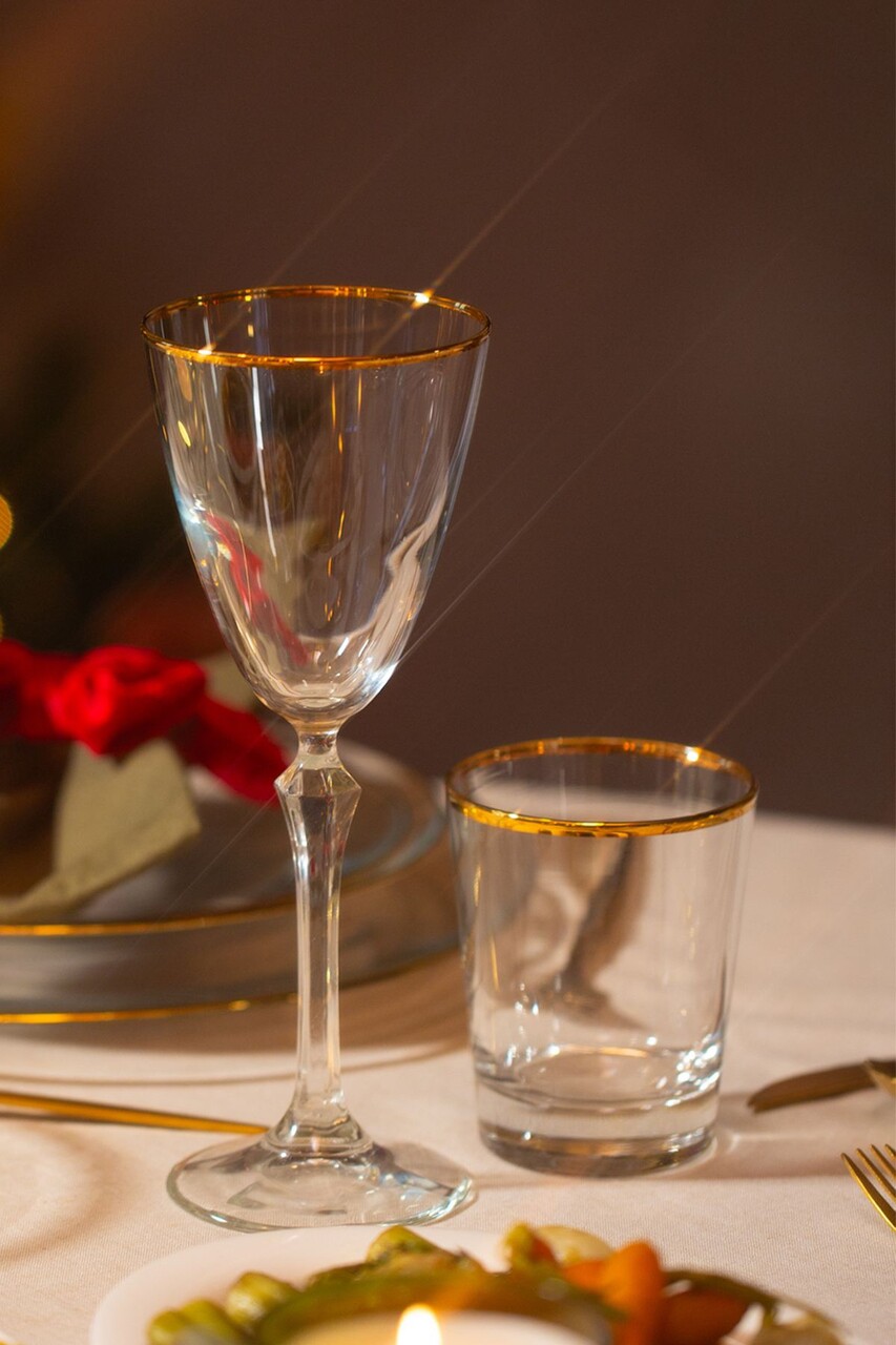 Set de pahare de vin, Hermia, 127RKL1171, Auriu / Transparent - imagine 4