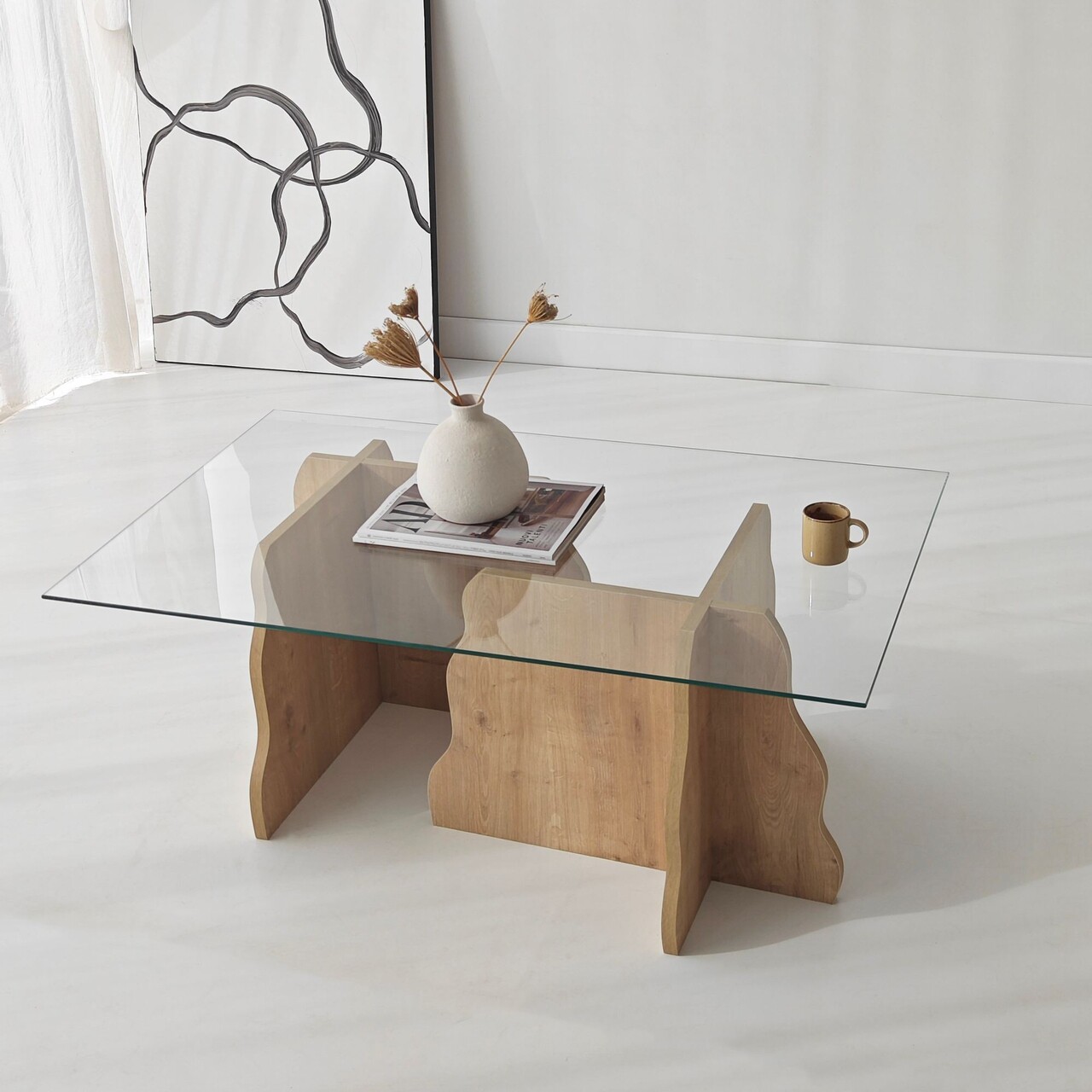 Masuta de cafea, Hanah Home, Canyon, 105x40x65 cm, Stejar Safir / Transparent - view 3