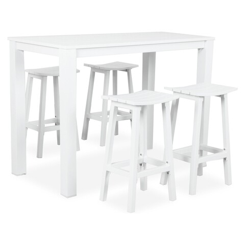 Set mobilier pentru gradina/terasa, masa bar+ 4 scaune, matzo, aluminiu, alb