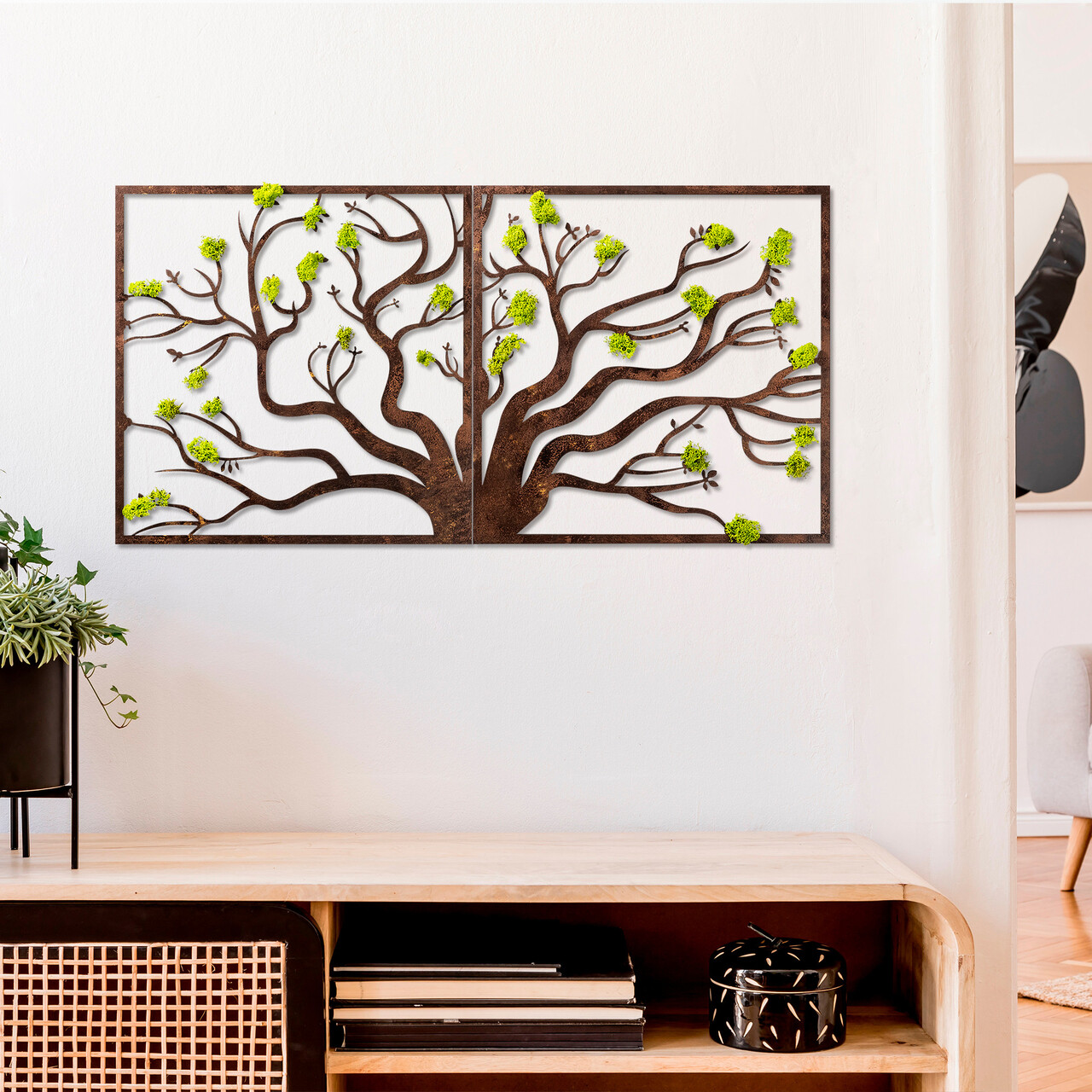 Decoratiune de perete, Tree 1, Dimensiuni: 90 x 1 x 44 cm, Verde/Maro - view 2