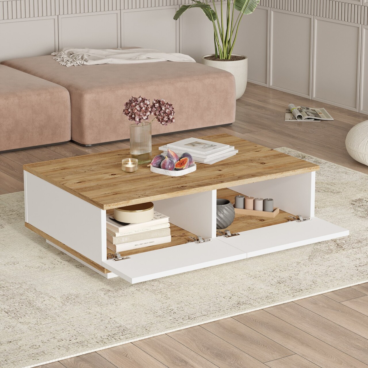 Set mobilier living, Hanah Home, Fr18-Aw, Pin Atlantic / Alb - imagine 8