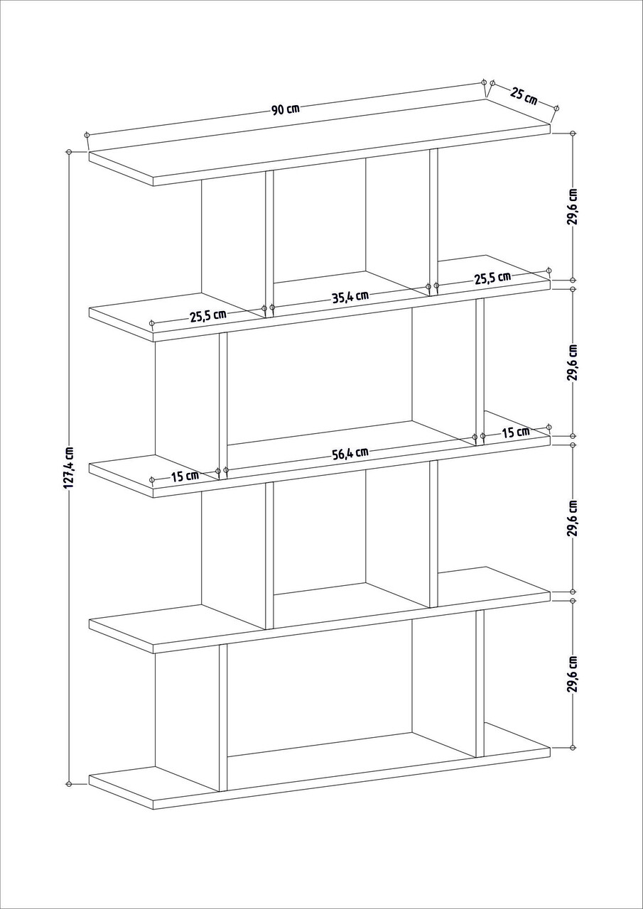 Corp biblioteca, Colman, Harmon, 90x25x127.4 cm, Alb / Antracit