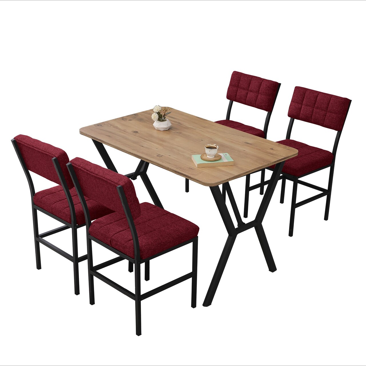Set masa extensibila si scaune, Hanah Home, Dubai, Burgundia / Nuc - view 3