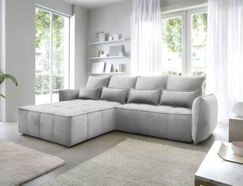 Coltar extensibil stanga 4 locuri ELTAP, LT-03NU, Campo, 265x196x88 cm, lemn/poliester, gri deschis