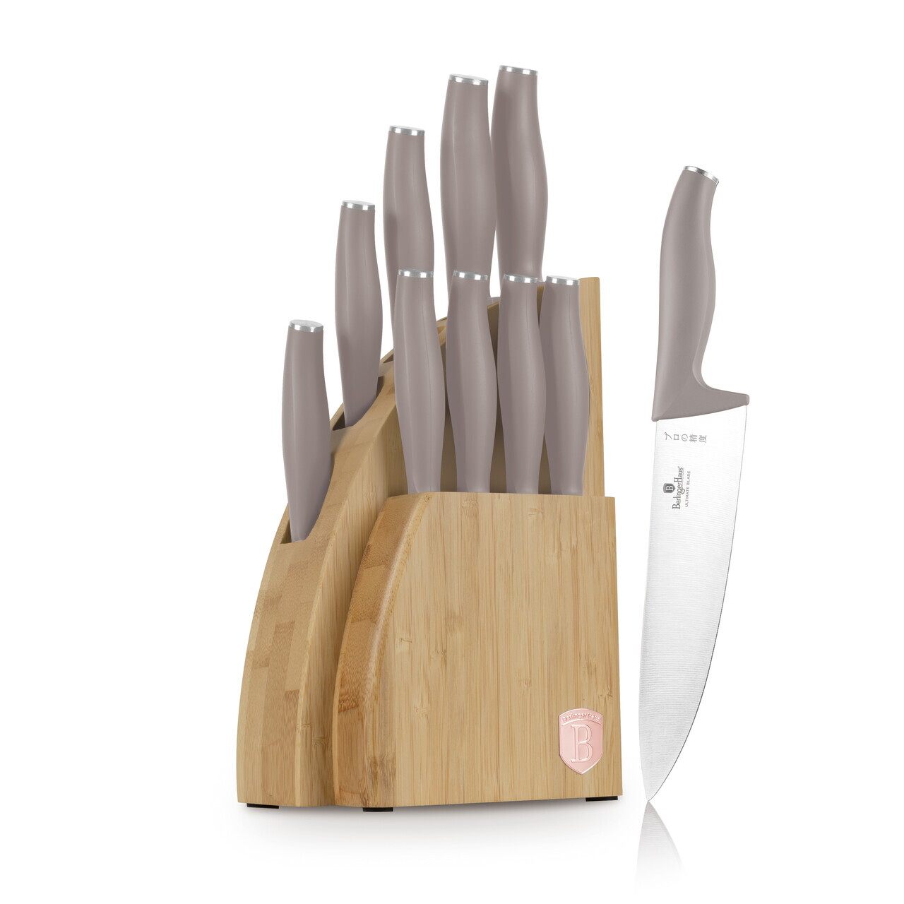 Set 9 cutite cu suport Berlinger Haus, Taupe, inox/bambus, taupe mat/natur - view 7