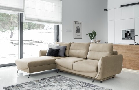 Coltar extensibil stanga 3 locuri ELTAP, LT-20NU, Silva, 276x201x100 cm, lemn/poliester, maro deschis