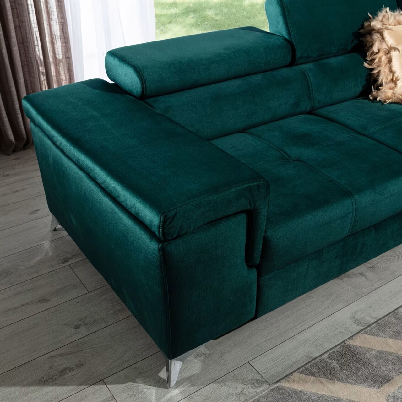 Coltar extensibil dreapta 4 locuri ELTAP, Ric-56, Ricardo, 281x205x88 cm, lemn/poliester, verde inchis - view 8