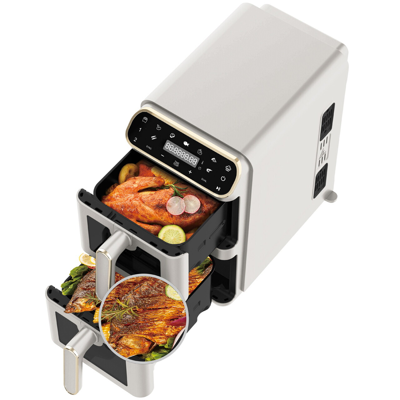 Friteuza dubla cu aer cald Berlinger Haus, Sahara, 2460W, 5.5+5.5 L, crem mat - imagine 8