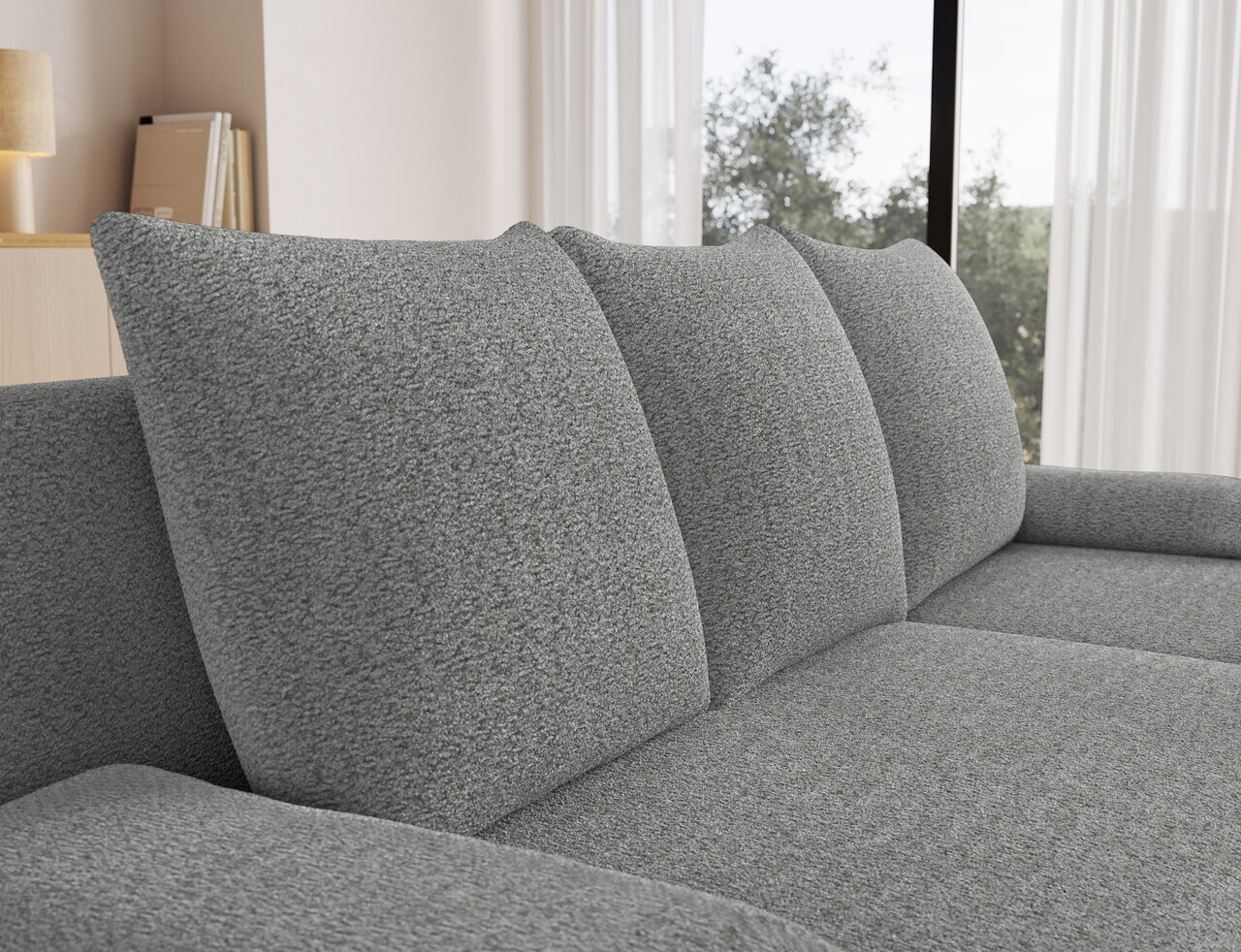 Coltar extensibil reversibil 3 locuri ELTAP, Gino, 201x143x90 cm, lemn/poliester, gri deschis — imaginea 8