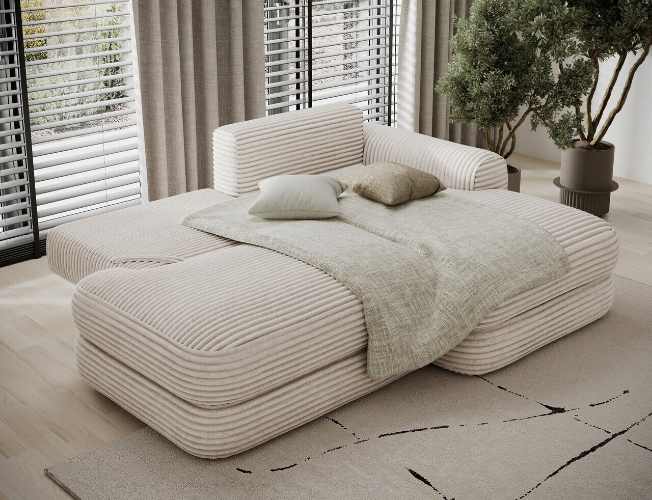 Coltar extensibil dreapta 3 locuri ELTAP, Ripeli, 217x175x96 cm, lemn/catifea din poliester, alb — imaginea 6