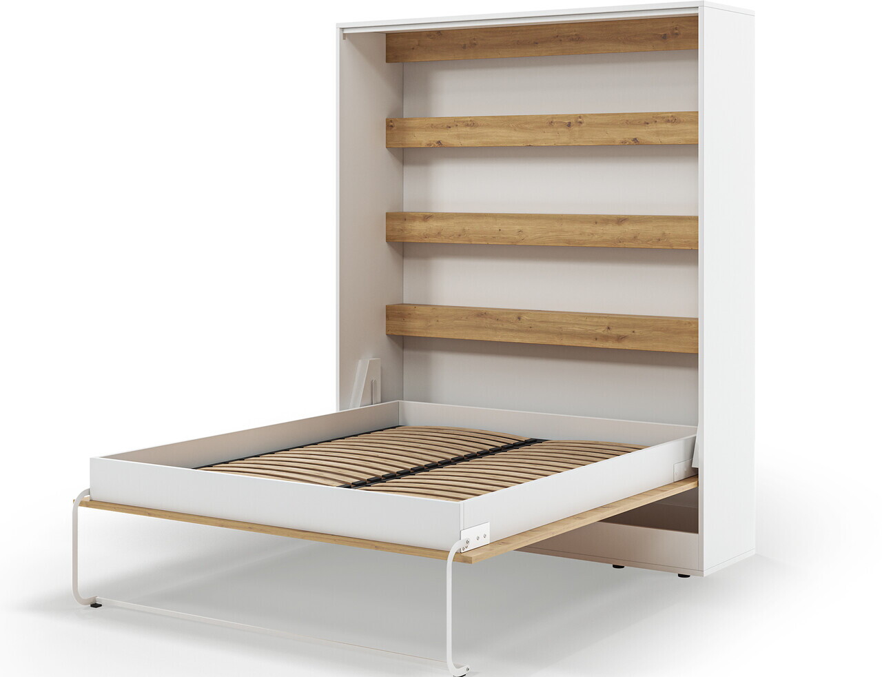 Pat rabatabil vertical cu biblioteca si iluminare LED, 160x200 cm, ELTAP, Devesto, PAL/metal, alb/natur - view 9