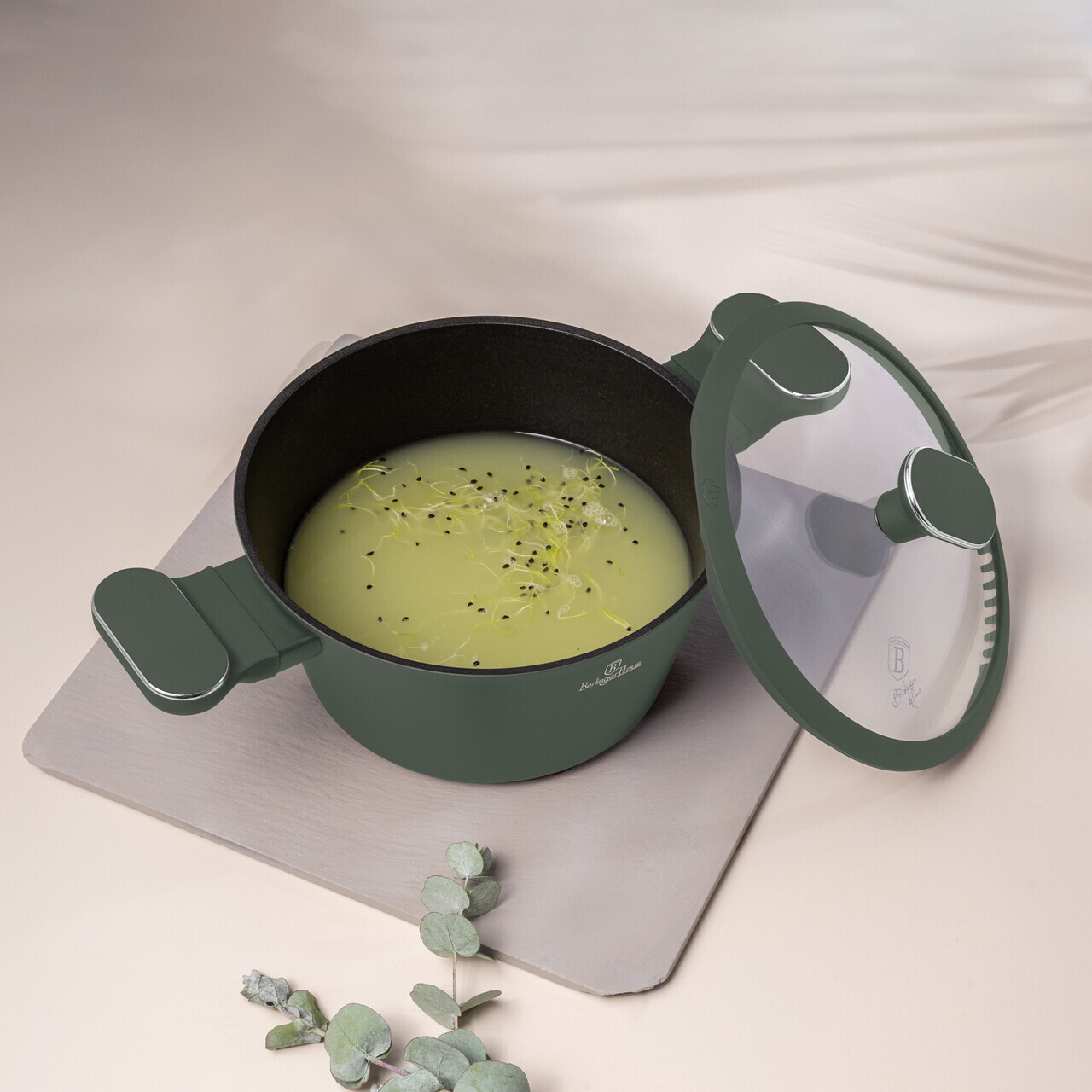 Oala cu capac Berlinger Haus, Matte Green, 20 cm, 2.5 L, aluminiu forjat, verde mat - imagine 9