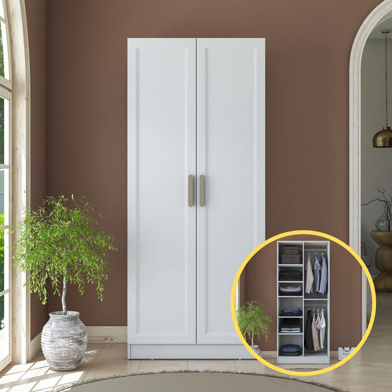 Dulap pentru haine, Hanah Home, BA220, 90x210x57.5 cm, PAL melaminat, Alb - view 3