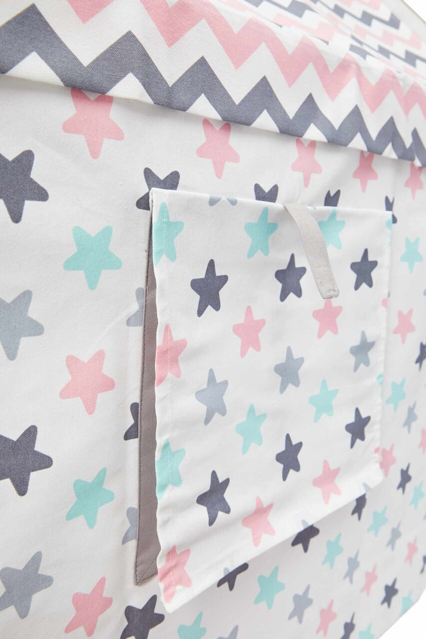 Cort de joaca pentru copii, Hanah Home, Wooden Tent, 95x114x90 cm, Alb/Roz - imagine 9