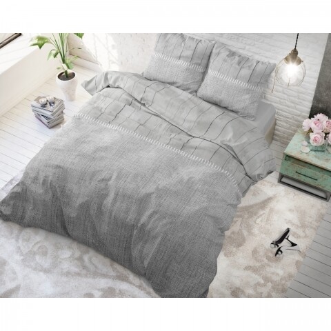 Lenjerie de pat dubla Wood Fabric Grey, Royal Textile, 3 piese, 200 x 220 cm, 100% bumbac, gri