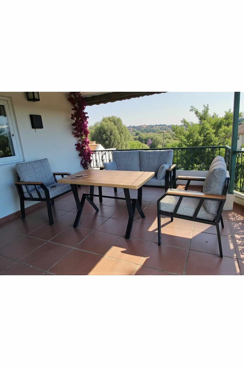 Set mobilier de gradina Hanah Home Nergiz 2+1+1 Metal Gri