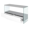 Consola cu 2 sertare, Norrel, L.120 l.40 H.76, pal/mdf/sticla, alb/gri